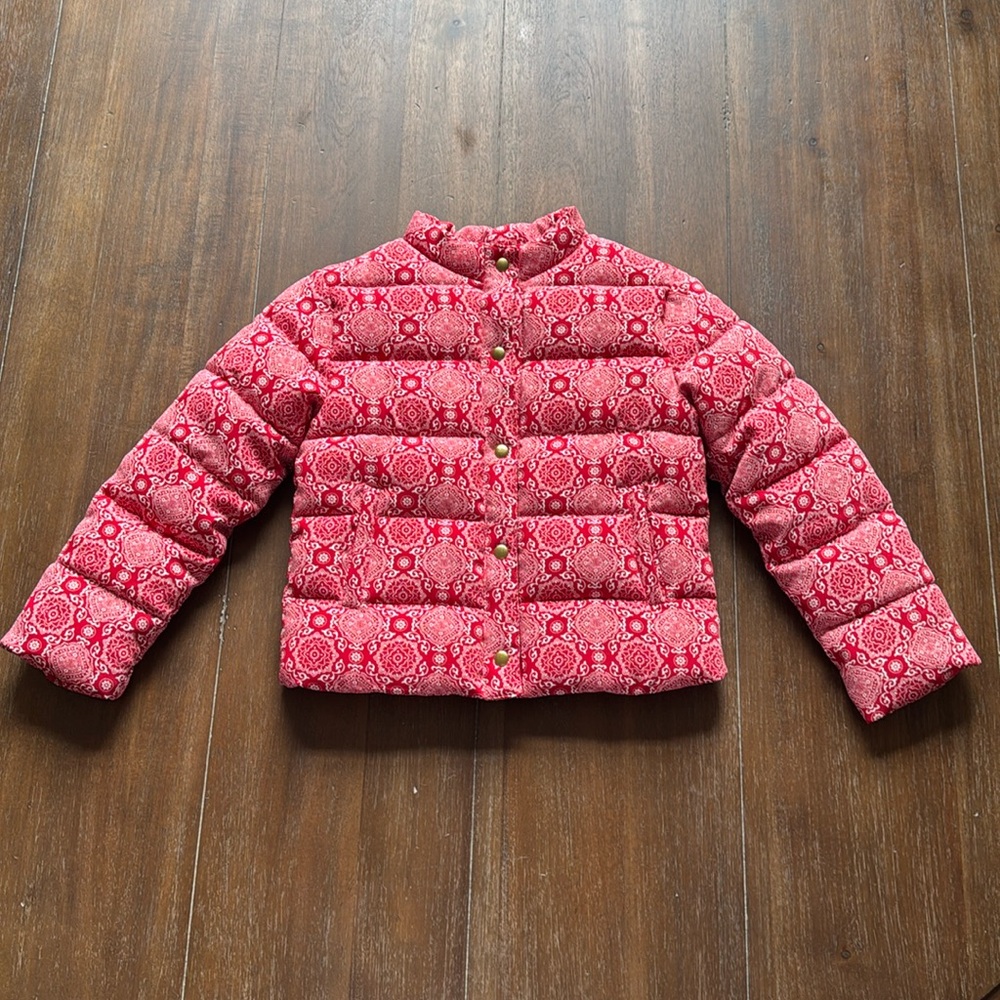 Size 7-8 Janie and Jack Juno Valentine red floral puffer jacket coat
